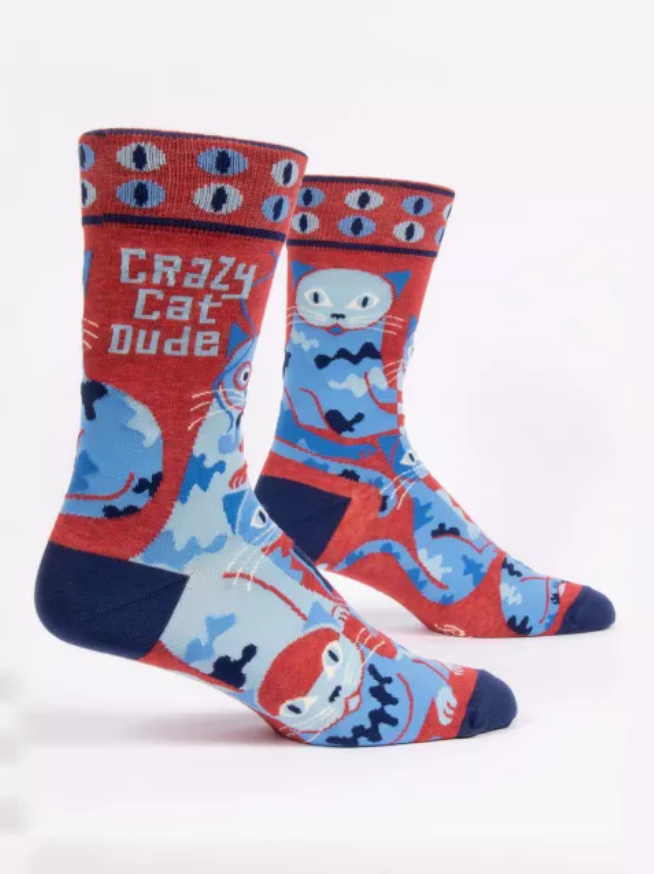 Blue Q Crazy Cat Dude Crew Socks