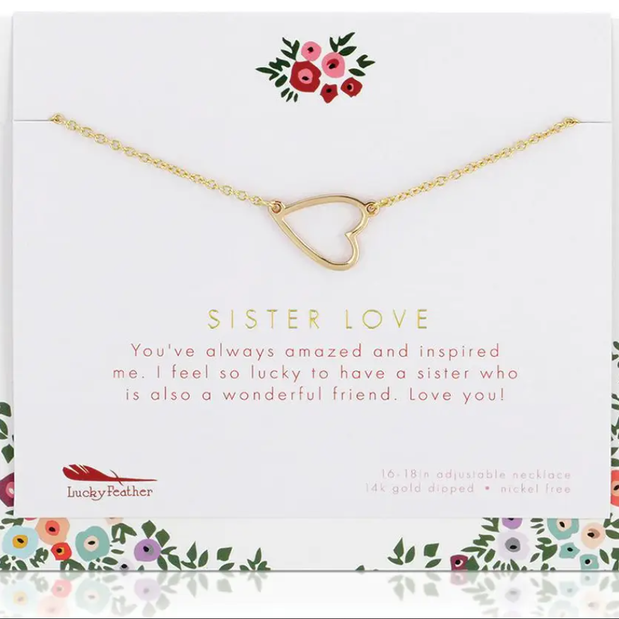Lucky Feather Friend/Family Necklace & Card Sister Love