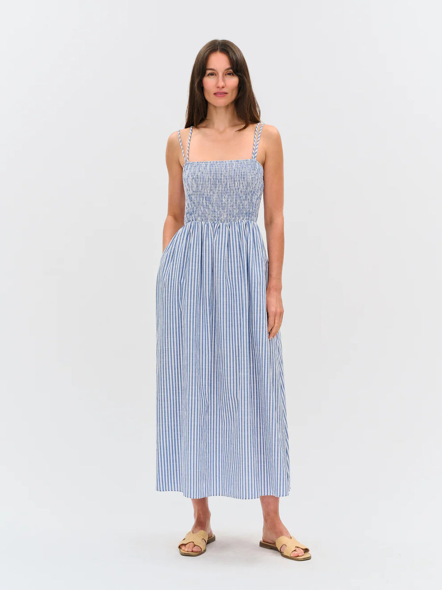 Ebony Stripe Dress – Maxi Cotton Dress with Smocked Bodice