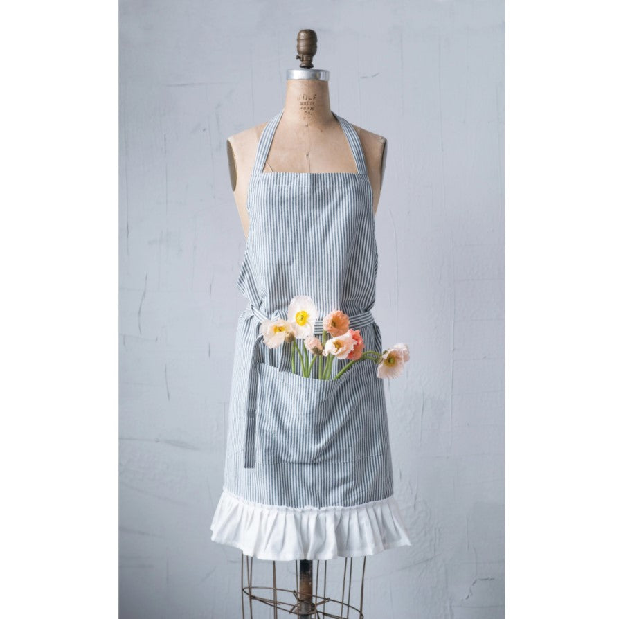 Creative Co-op Woven Cotton Apron With Pocket and Ruffle 