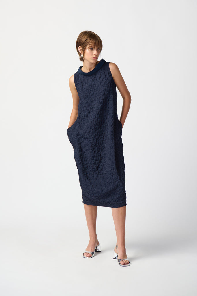 Joseph Ribkoff Textured Woven Sleeveless Cocoon Dress Midnight Blue