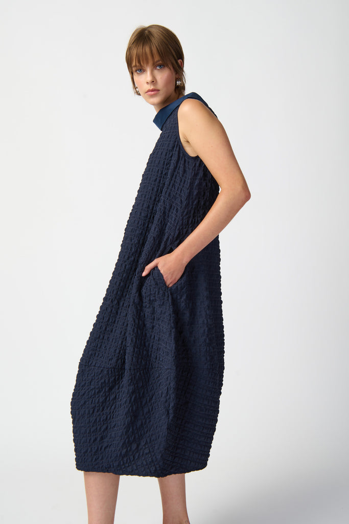 Joseph Ribkoff Textured Woven Sleeveless Cocoon Dress Midnight Blue