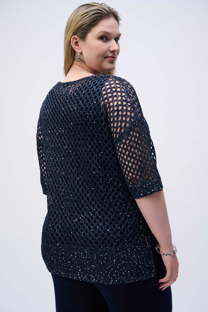 Joseph Ribkoff Open Stitch Sweater with Sequins Midnight Blue