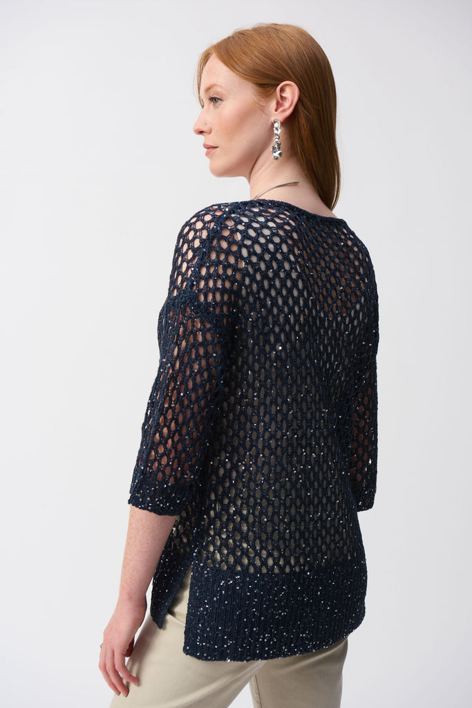 Joseph Ribkoff Open Stitch Sweater with Sequins Midnight Blue