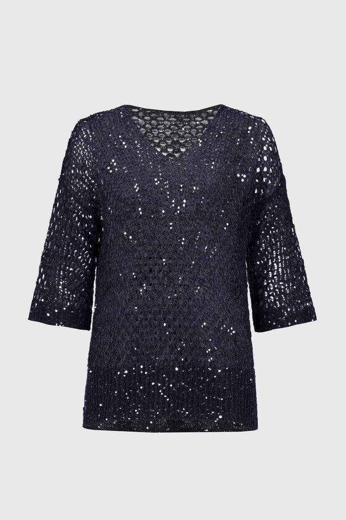 Joseph Ribkoff Open Stitch Sweater with Sequins Midnight Blue