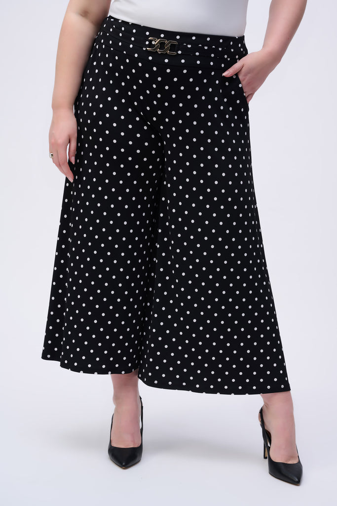 Joseph Ribkoff Silky Knit Dot Print Pull-On Culotte Pants