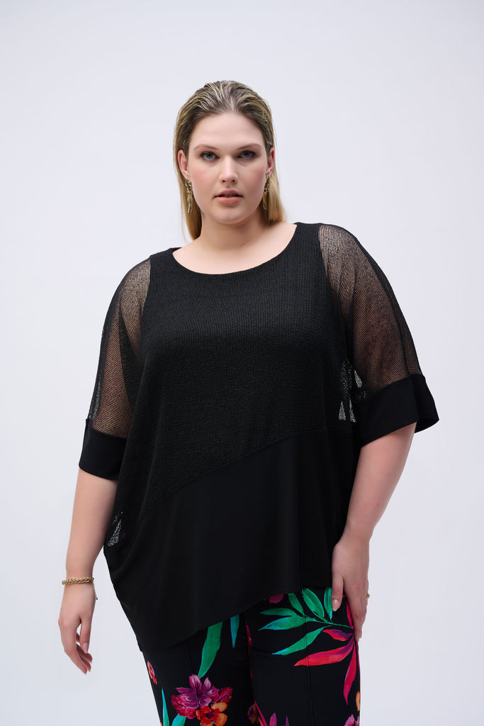 Joseph Ribkoff Mesh And Silky Knit Cocoon Top Black