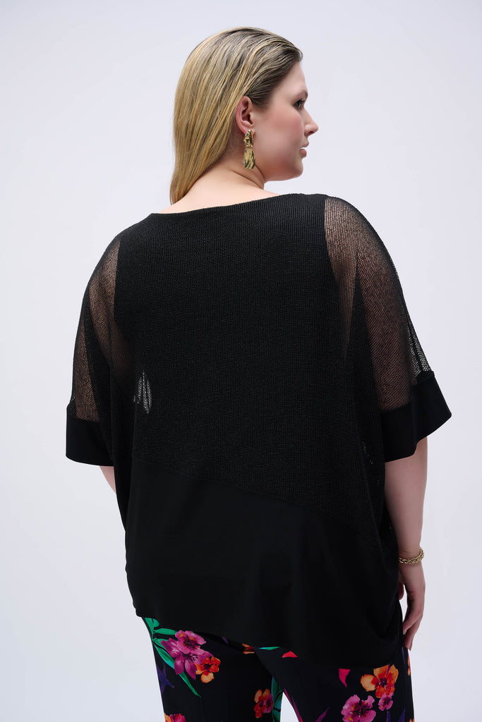 Joseph Ribkoff Mesh And Silky Knit Cocoon Top Black