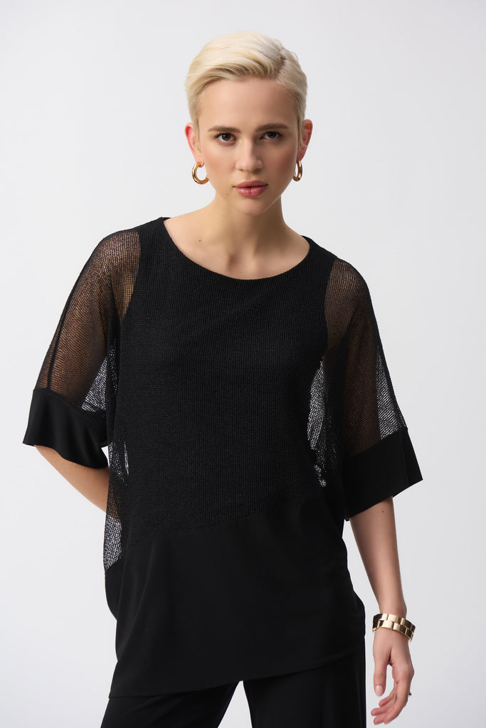 Joseph Ribkoff Mesh And Silky Knit Cocoon Top Black