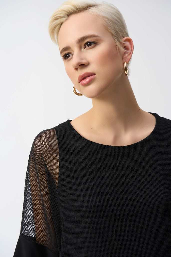 Joseph Ribkoff Mesh And Silky Knit Cocoon Top Black