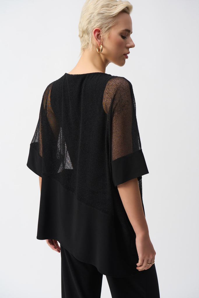 Joseph Ribkoff Mesh And Silky Knit Cocoon Top Black