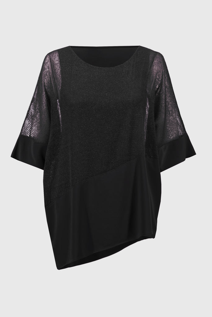 Joseph Ribkoff Mesh And Silky Knit Cocoon Top Black