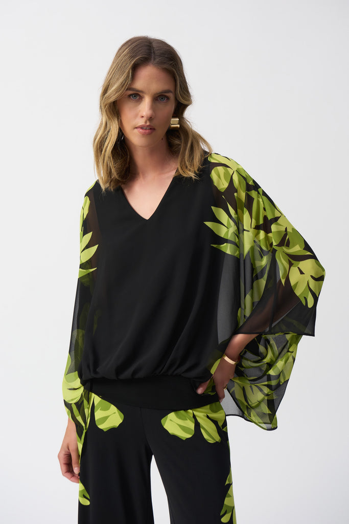 Joseph Ribkoff Chiffon And Silky Knit Floral Poncho Top