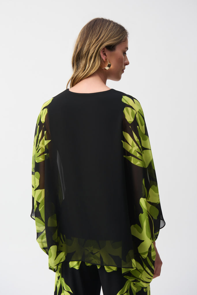 Joseph Ribkoff Chiffon And Silky Knit Floral Poncho Top