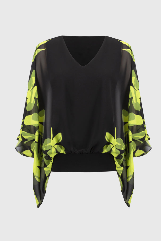 Joseph Ribkoff Chiffon And Silky Knit Floral Poncho Top