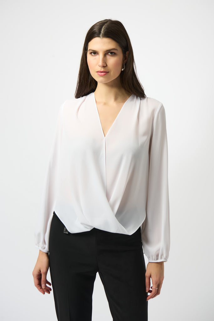 Joseph Ribkoff Georgette Boxy Wrap Top Off White