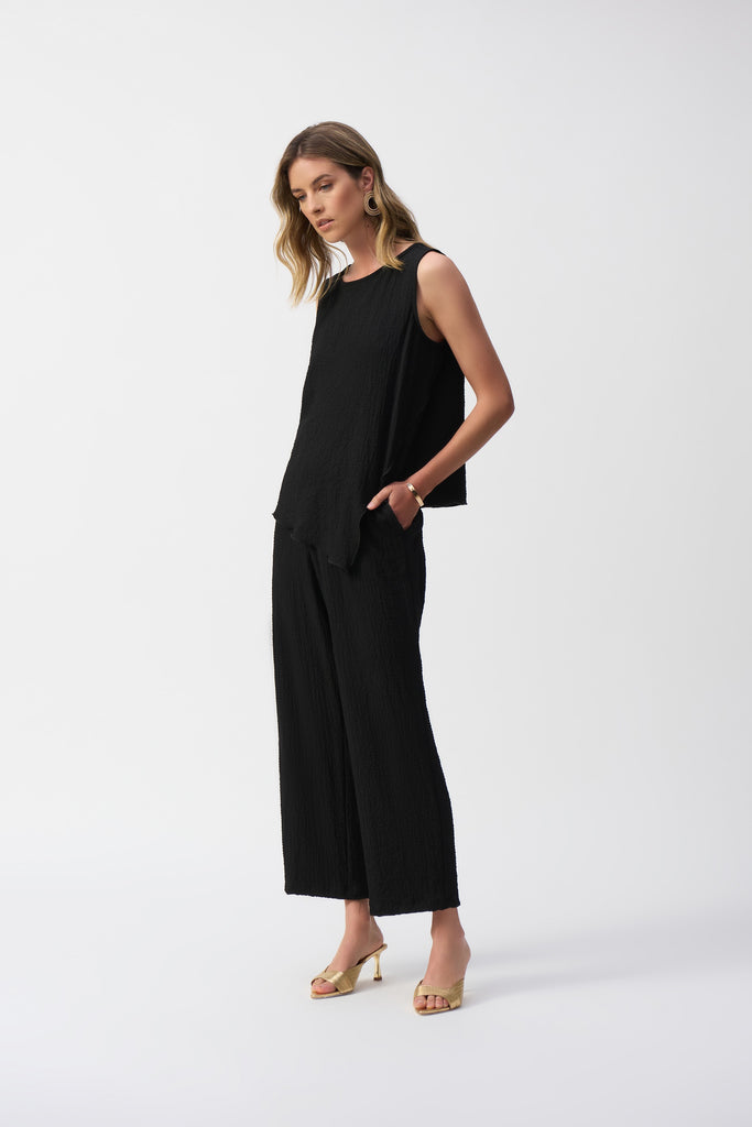 Joseph Ribkoff Seersucker Wide Leg Pull-On Pants Black