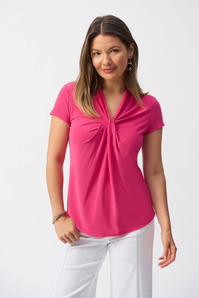 Joseph Ribkoff Silky Knit Draped Neckline Top Geranium