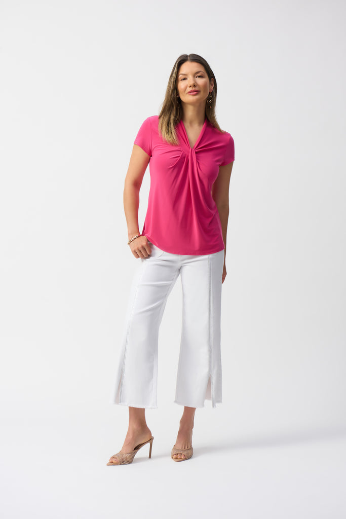 Joseph Ribkoff Silky Knit Draped Neckline Top Geranium