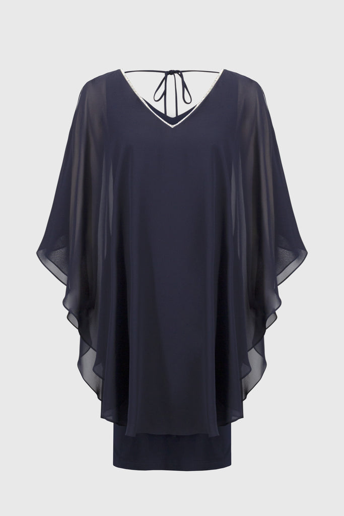 Joseph Ribkoff Chiffon and Silky Knit Layered Dress Midnight Blue