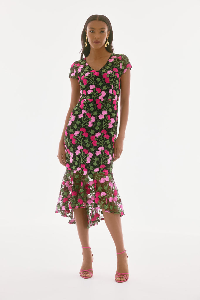 Joseph Ribkoff Novelty Floral Embroidered Flounce Dress