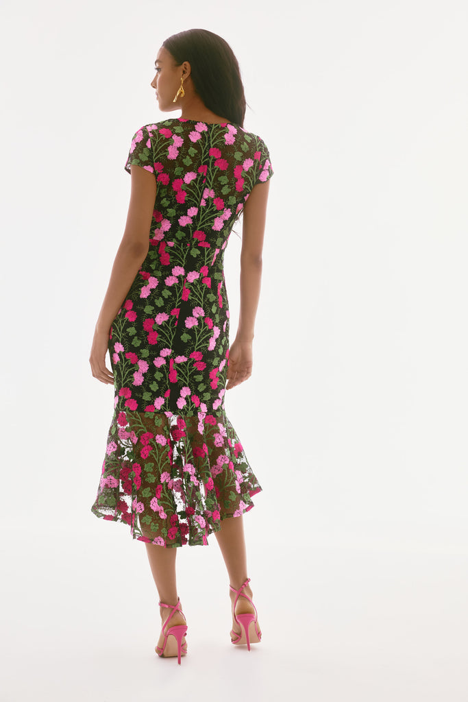 Joseph Ribkoff Novelty Floral Embroidered Flounce Dress