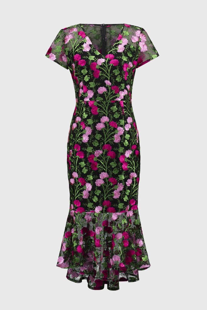 Joseph Ribkoff Novelty Floral Embroidered Flounce Dress