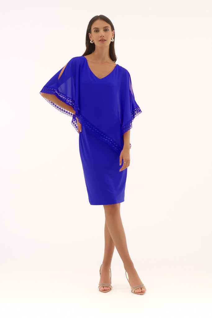 Joseph Ribkoff Silky Knit and Chiffon Poncho Sheath Dress