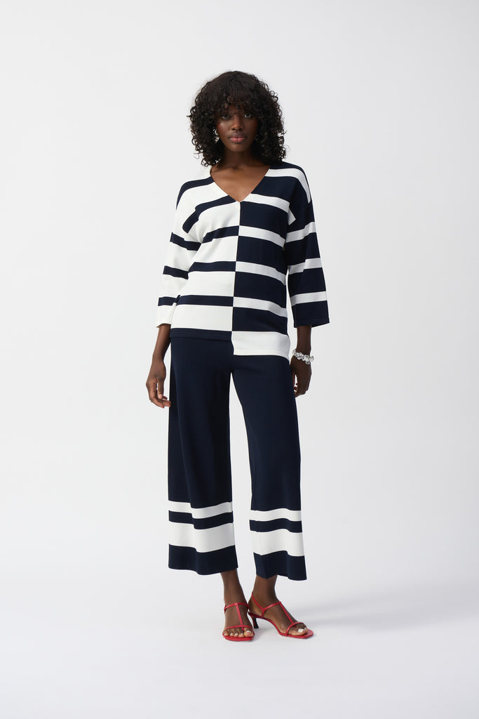 Joseph Ribkoff Striped Sweater Knit V-Neck Pullover