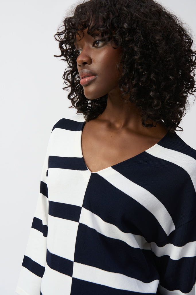 Joseph Ribkoff Striped Sweater Knit V-Neck Pullover