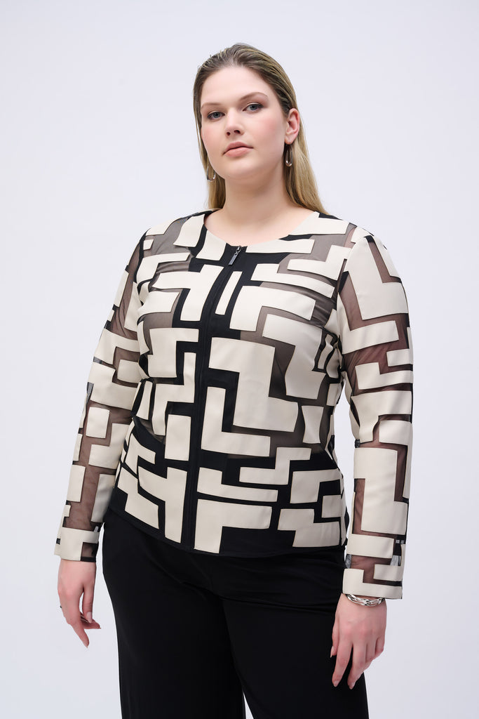 Joseph Ribkoff Mesh & Leatherette Fitted Jacket