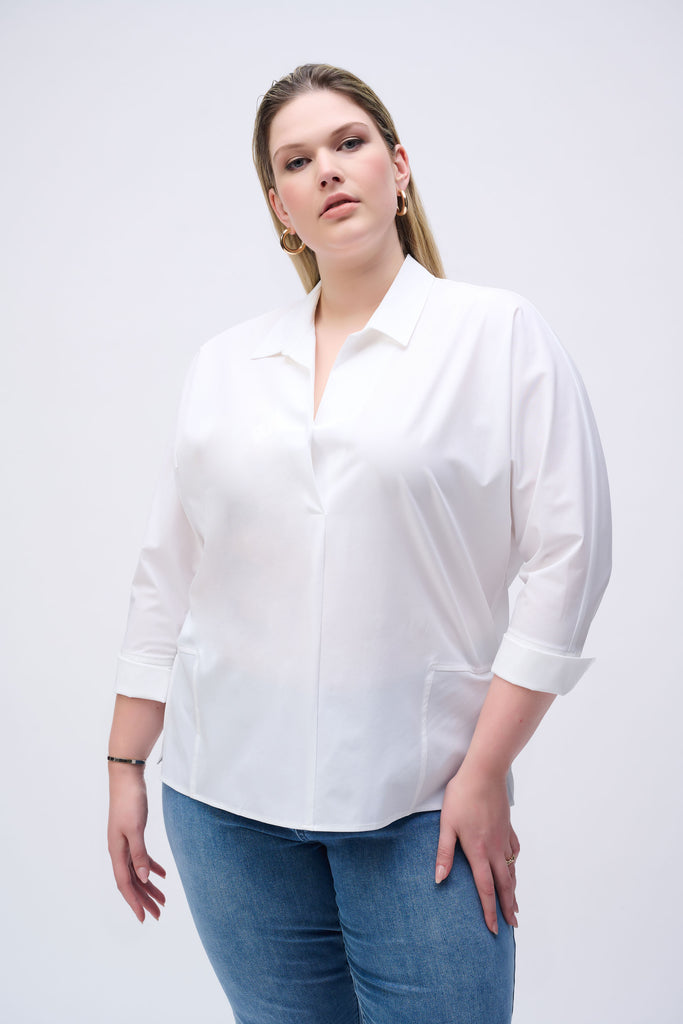 Joseph Ribkoff Poplin Boxy Shirt With Overlapping V-Neck Vanilla