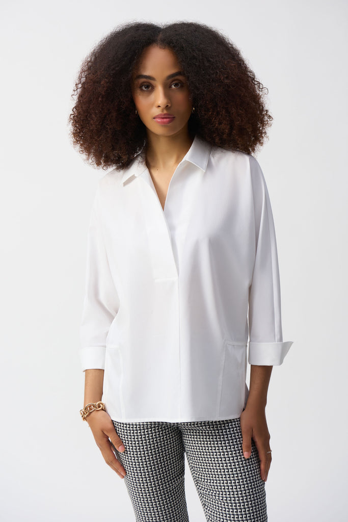 Joseph Ribkoff Poplin Boxy Shirt With Overlapping V-Neck Vanilla