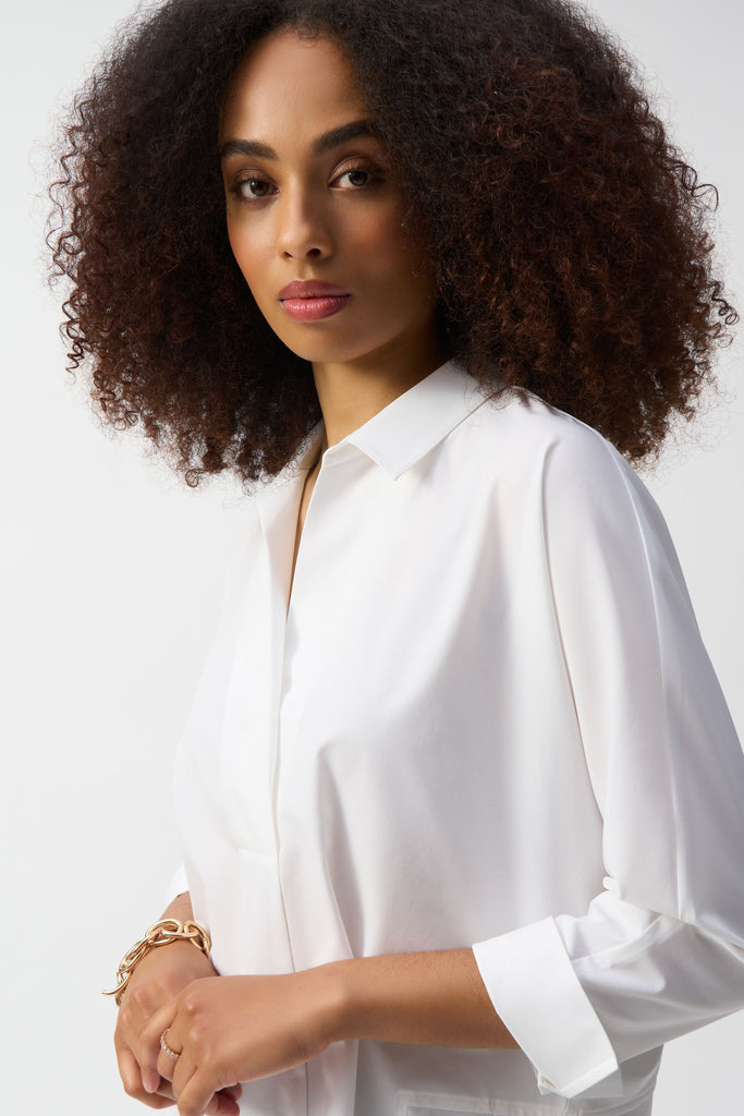 Joseph Ribkoff Poplin Boxy Shirt With Overlapping V-Neck Vanilla