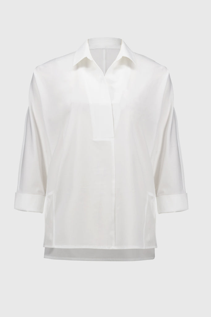 Joseph Ribkoff Poplin Boxy Shirt With Overlapping V-Neck Vanilla