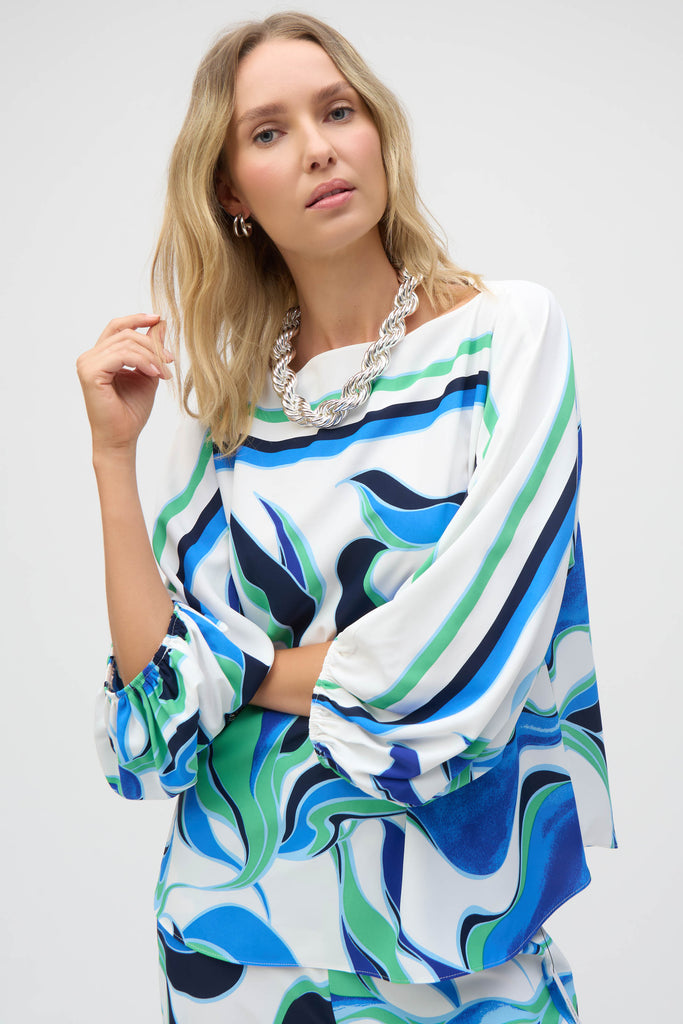 Joseph Ribkoff Woven Abstract Print Boxy Top