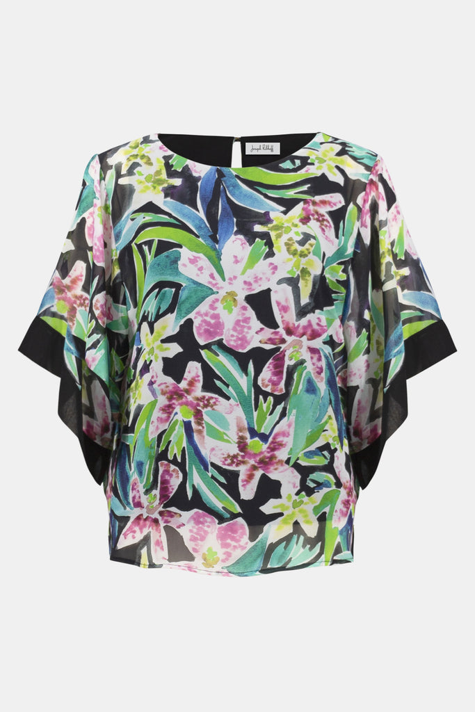 Joseph Ribkoff Chiffon Tropical Print Straight Top