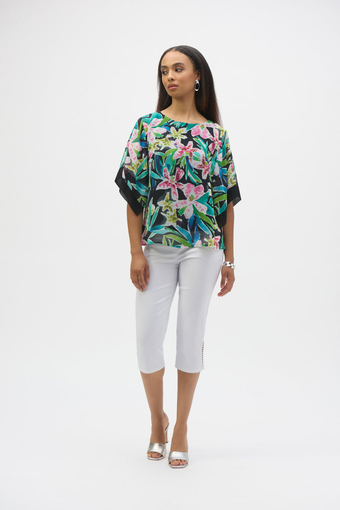 Joseph Ribkoff Chiffon Tropical Print Straight Top