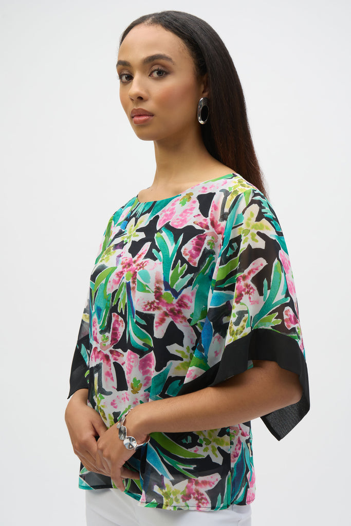 Joseph Ribkoff Chiffon Tropical Print Straight Top