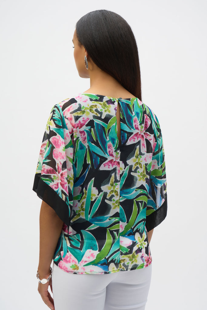 Joseph Ribkoff Chiffon Tropical Print Straight Top