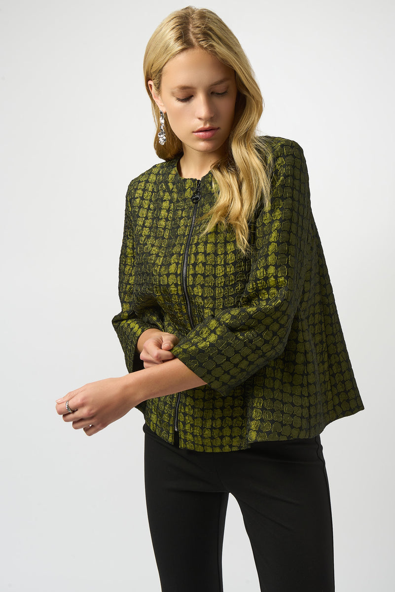 Joseph Ribkoff Dot Jacquard Swing Jacket – Textured Zip-Up Style ...