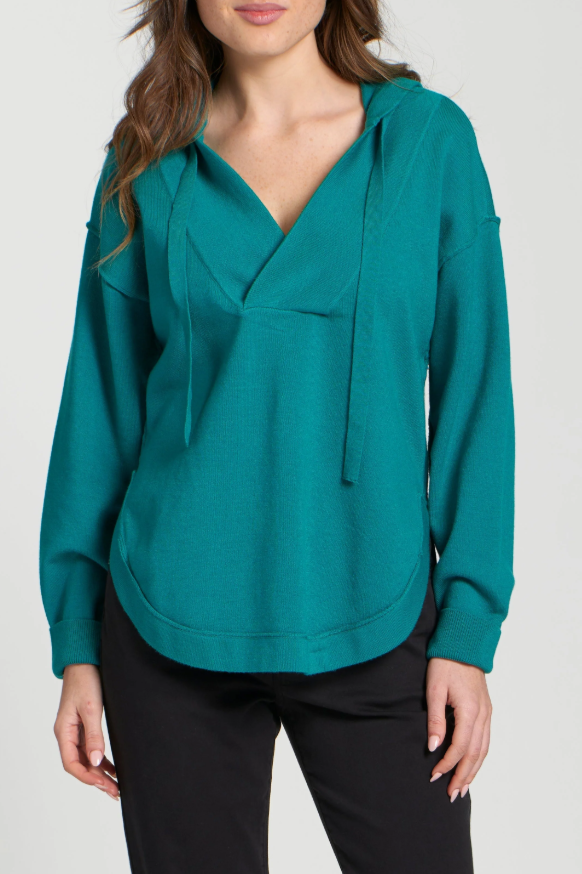 APNY Teal Hooded Sweatshirt Pullover with V-neck and drawstrings