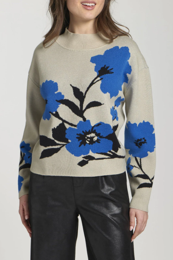 Women’s mock neck jacquard pullover with geometric pattern