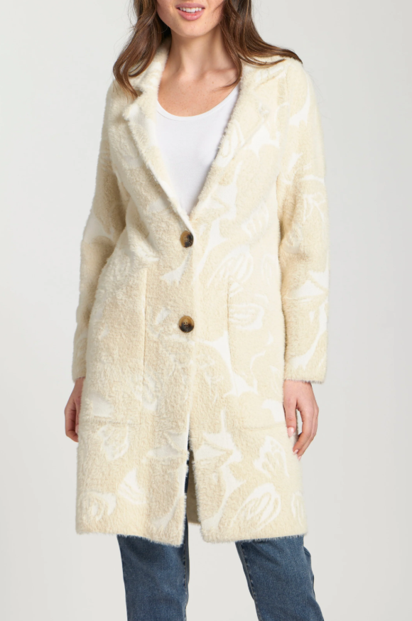 APNY Neutral Cozy Long Cardigan Coat in cream knit