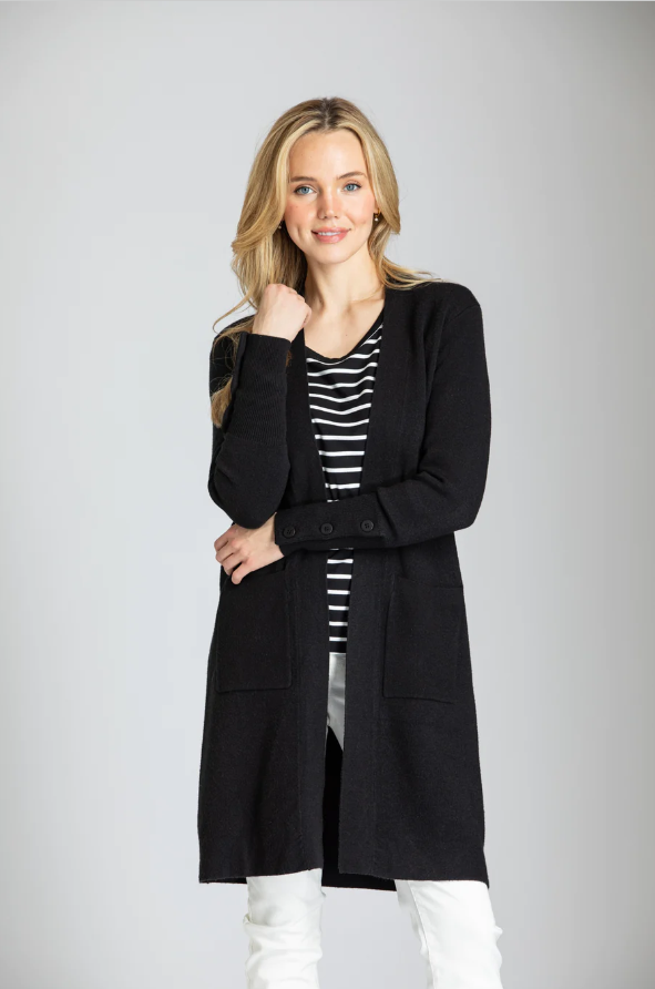 APNY Open Front Cardigan With Button Detail Black