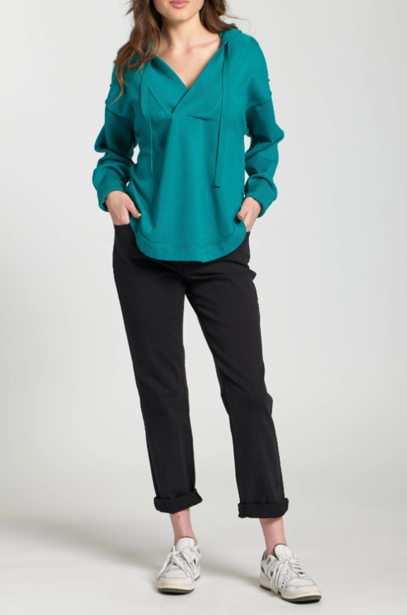 Women’s teal knit hooded sweater by APNY