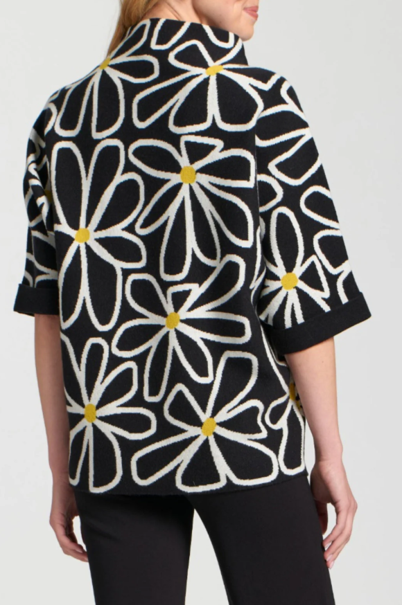 APNY daisy-print knit pullover with zippered pockets