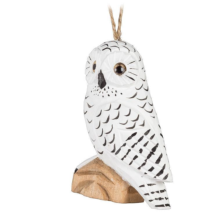 Abbott Perched Snowy Owl Carved Ornament