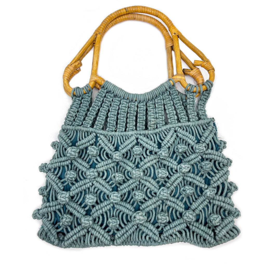 Anju Jolene Bag – Cotton Macrame Bag With Cane Handles Green