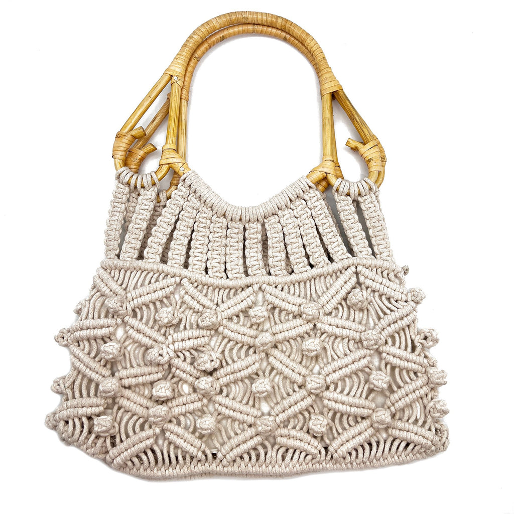 Anju Jolene Bag – Cotton Macrame Bag With Cane Handles Off White